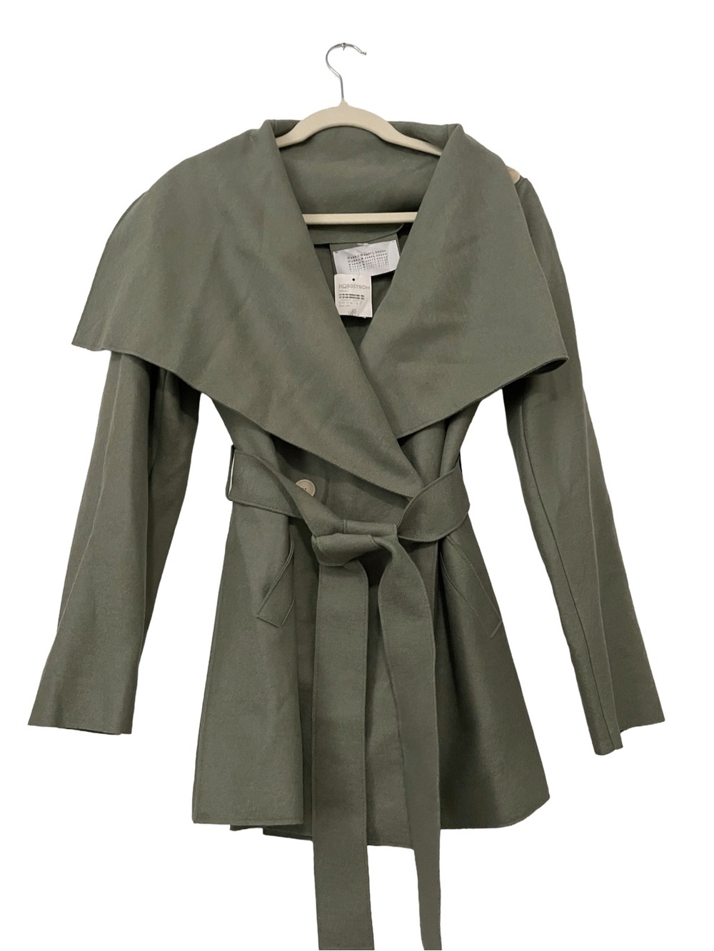 Women's Sage Wrap Belted Trench Coat with Shawl Collar